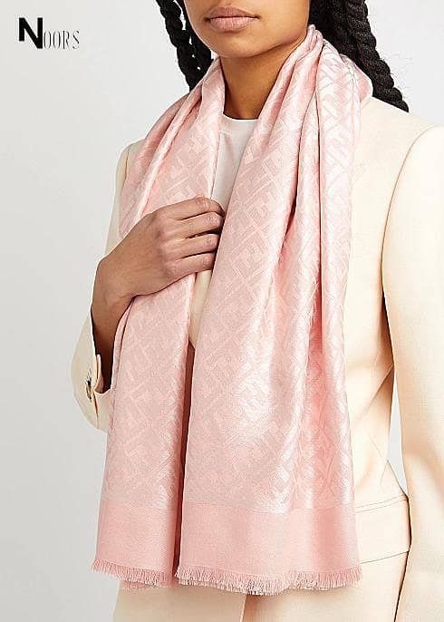 Noor's Silk Wool Monogram Denim Shawl Rose WSC 026