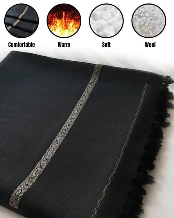 Noor’s Men’s Kashmiri Pure Wool Pashmina Dussa Shawl NSSH004 | Full Size Winter Shawl Under 500g | Premium Warm Wool Wrap for Men