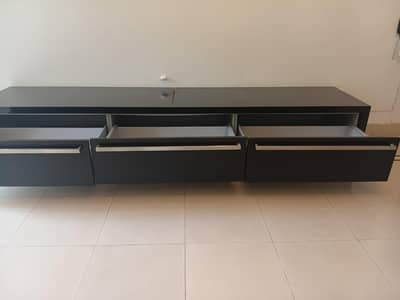 Modern Black Wall-Mounted TV Console with Drawers Good Condition