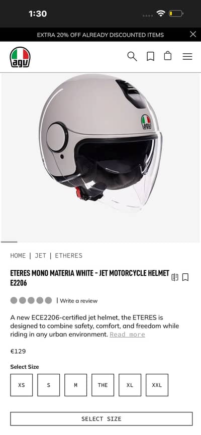AGV Eteres Mono Materia White jet motorcycle helmet