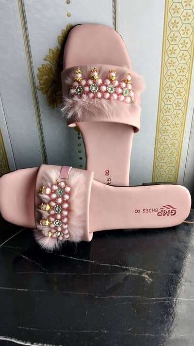 Pink Fluffy Women Sandals | Stylish Soft Slip-On Footwear for Girls