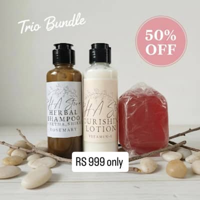 Herbal shampoo, moisturising Lotion, whitening Soap