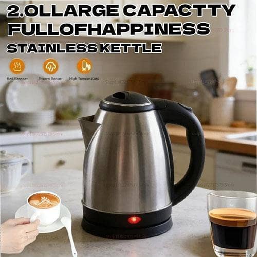 Electric Kettle Water Boiler Stainless Steel body Portable Kitchen Appliances automatic Tea coffee warmer instant heating pot 02 Liters