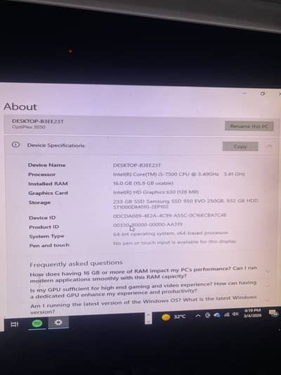 Dell Optiplex 3050 core i5 7th gen windows 10 pro