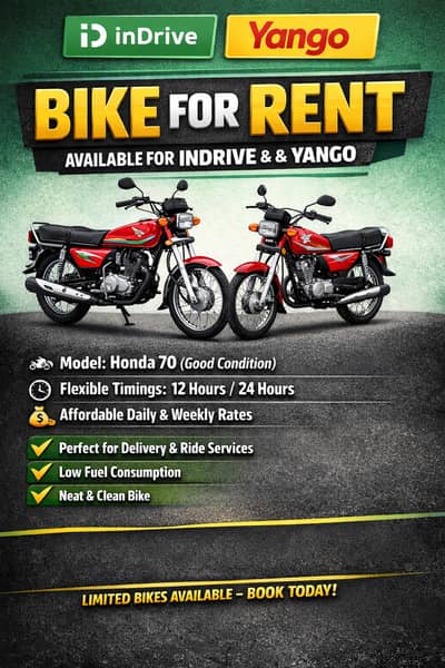 Motorcycle bikes available for rent indrive yango delivery rides