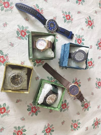 Plastic Glass Watch,Blue Watch,2 Brown Watchs,Grey Watch, Green Watch.
