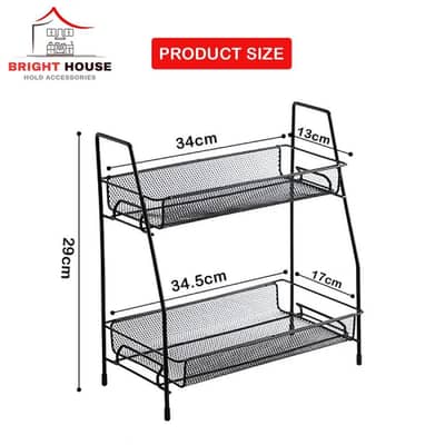 Space Saving 2-Tier Storage Rack - Durable Metal Mesh Design