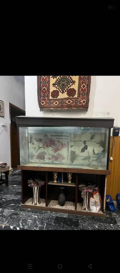 Fish aquarium with wooden stand