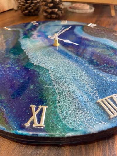 16” Ocean Theme Resin Wall Clock – Handmade Modern Decorative Clock