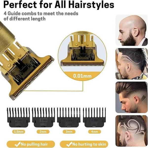 T9 Vintage Professional Hair Trimmer - Cordless Rechargeable Zero-Gap Gold Outliner - Multipurpose Body Groomer for Men, Beard Detailer & Hair Clipper - Complete Barber Kit with 4 Guide Combs