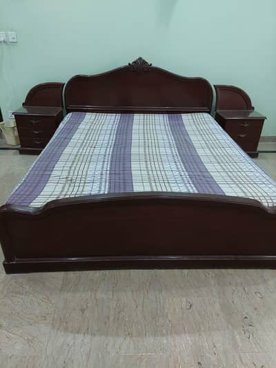 Solid Wood Bed with Mattress – Good Condition