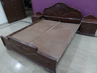 Solid Wood Bed with Mattress – Good Condition