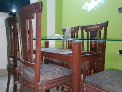 6 wooden Chair Dining Set with Table (Double Mirror)