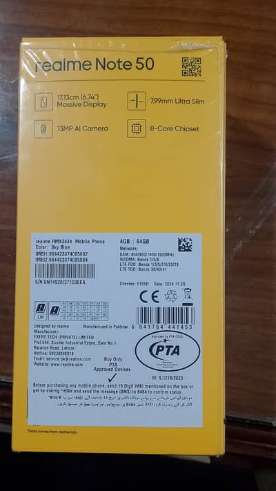 Realme note 50 4/64 open box 10/10 condition