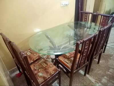 Jambo Size Glass Dining Table With 6 Chair Old Style