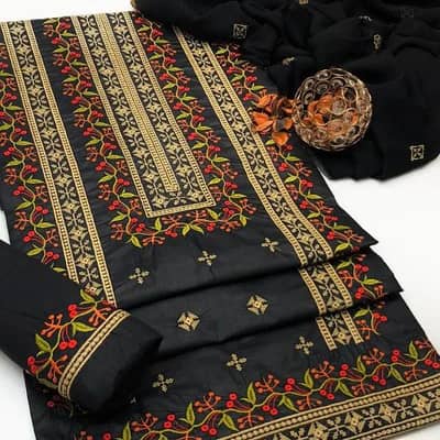 3pcs woman unstitched embroidered suit