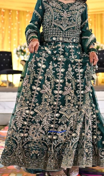 Luxury Bottle Green Heavy Embroidered Formal Lehnga – Worn Once