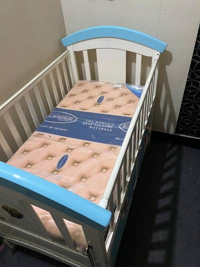 Wooden Baby Cot with Mattress – Good Condition 