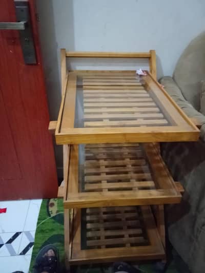 Wooden 3-Tier tea trolly with Glass Top