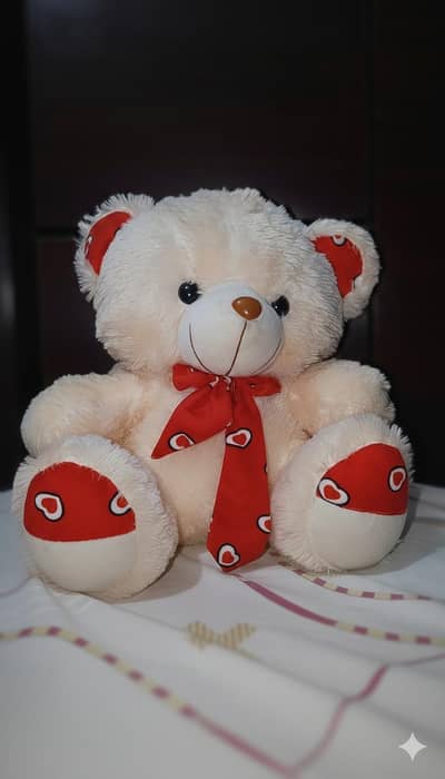 Adorable Cream Teddy Bear with Heart Tie - Perfect Gift!