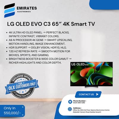 LG OLED EVO C3 65” 4K Smart TV – HDR | Dolby Vision