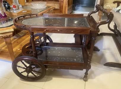 Chinioti Tea Trolley with brass work for sale!