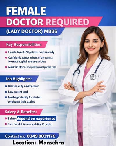 Female Doctor Required (Lady Doctor MBBS) || Female Jobs