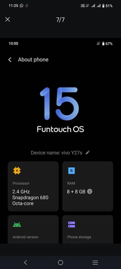 vivo y27s 8+8 128gb android 15