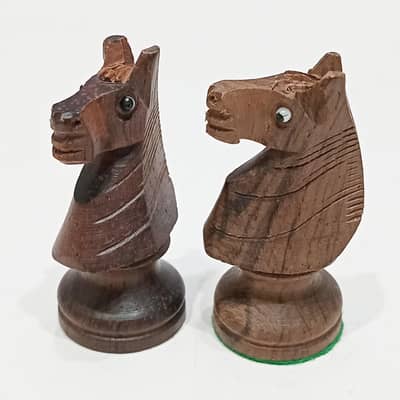 1970s French Rare Glass-Eyed Knight Lardy Wooden Chess Set