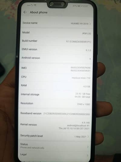 Huawei Y9 2019 Non Pta All ok Phone No open