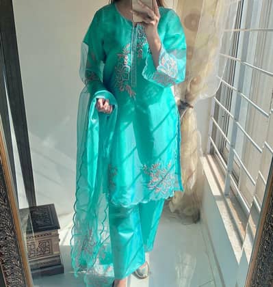 Neck, Sleeves Embroiderd with Embroidered Dupatta and Trouser 3PCs