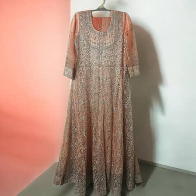 Tea-Pink Maxi With Heavy Net Embroidery
