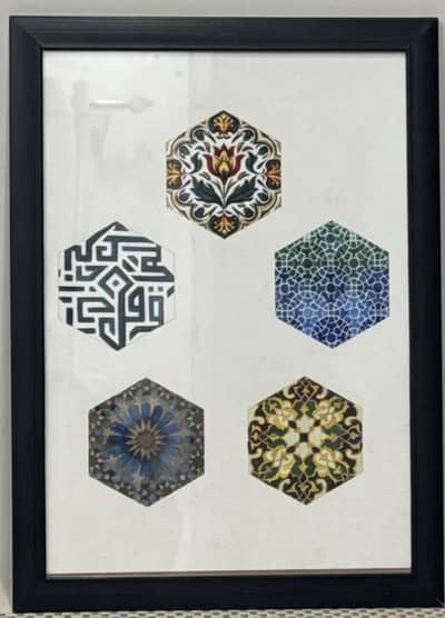 Hand painted Islamic and geometric hexagon art wall hanging