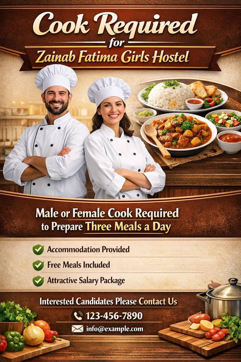 گرلز ہاسٹل جوہر ٹاؤن میں لڑکا یا لڑکی کک چاہیے 0