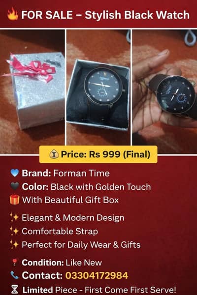 Stylish Forman Time Black Watch for Sale