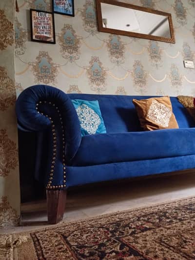 Royal blue interwood 3 seater sofa
