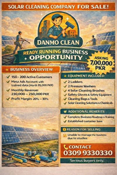 Running Solar Panel Cleaning Business for Sale