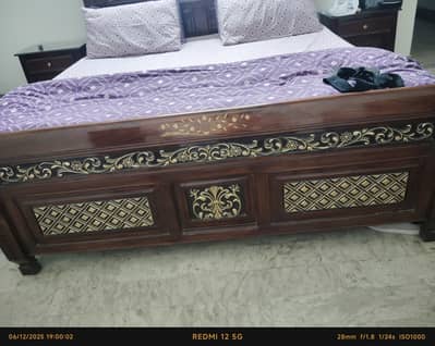 Chinyoti Wooden Bed with Side Tables, Dressing & Two Chairs With Table