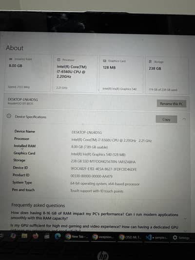 Hp Envy Slim i7 6th Generation