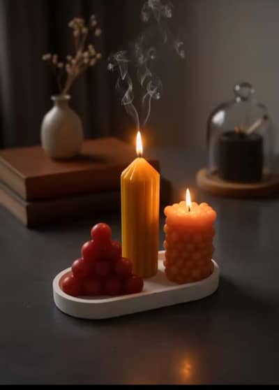 ​Handmade Decorative Candles with Elegant Display Tray