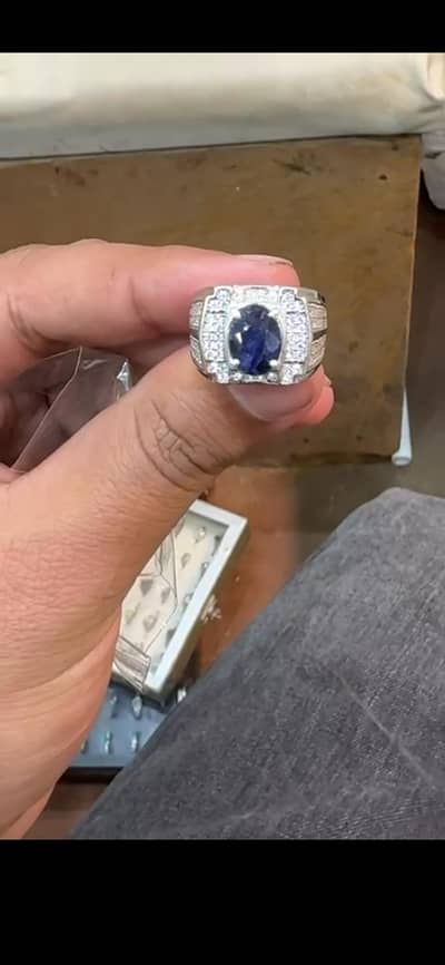 saphire+zircon chandi ring( only messege on whatsapp)