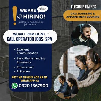 We Are Looking For A Male & Female Call Operator For Spa Work From