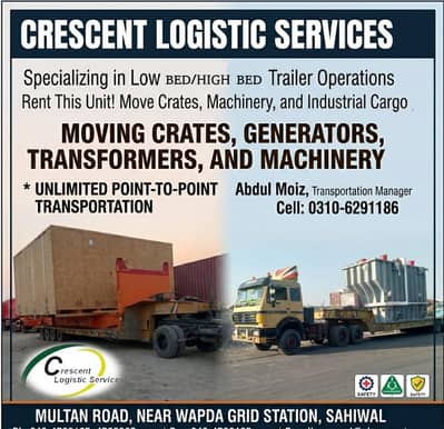 Low Bed & High Bed Trailer for rent / Crane / Fork Lifter for Rent