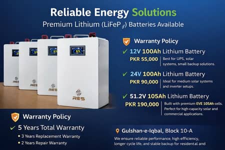 24V 100Ah Lithium Battery  Long Backup Solar & UPS Compatible