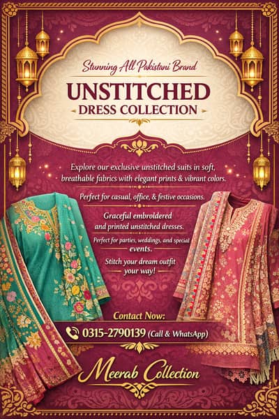 Latest Pakistani Unstitched branded  dresses