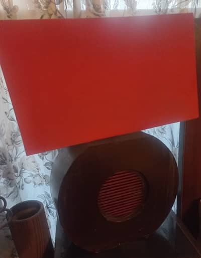 Wooden Lamp Pair with Shades in Red Used