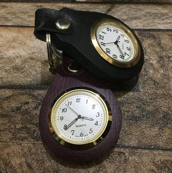 CAR  Leather Keychain WITH WATCH Quartz Clock