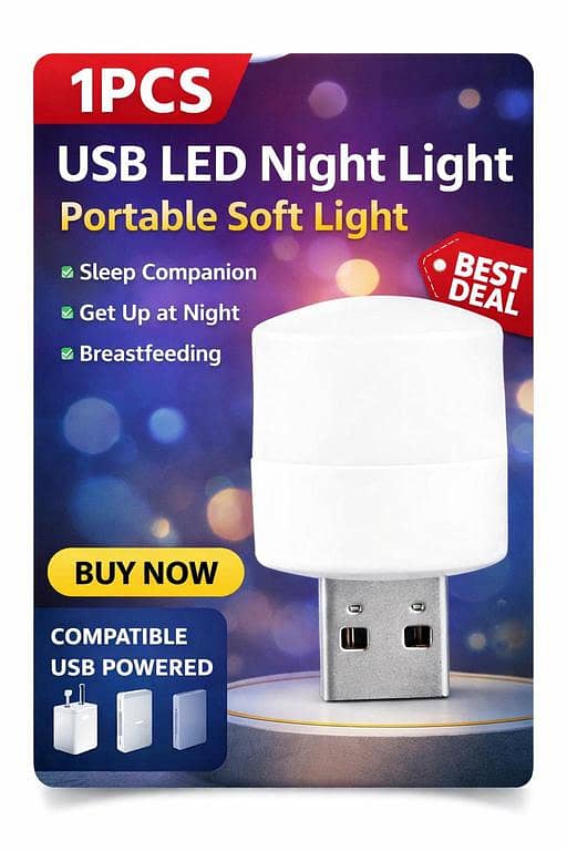 USB LED Night Light 1PCS – Portable Soft Mini Lamp for Bedroom, Baby Care and Travel