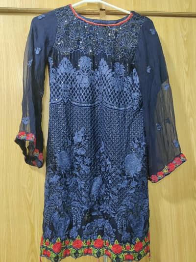 blue fully embroidered dress chiffon fancy