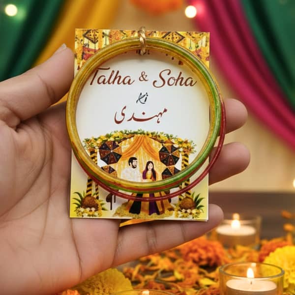 Customized Bangles Cards - Mehndi Favor Cards / Wedding Giveaways / Mayun Dholki Bangle Card (Pack of 18/30/60) - Personalized Name & Date